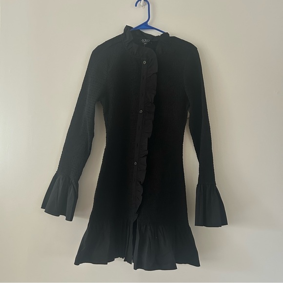 NWT J.Crew Organic Cotton Smocked Button Up Mini Black Dress Size S - Picture 2 of 6